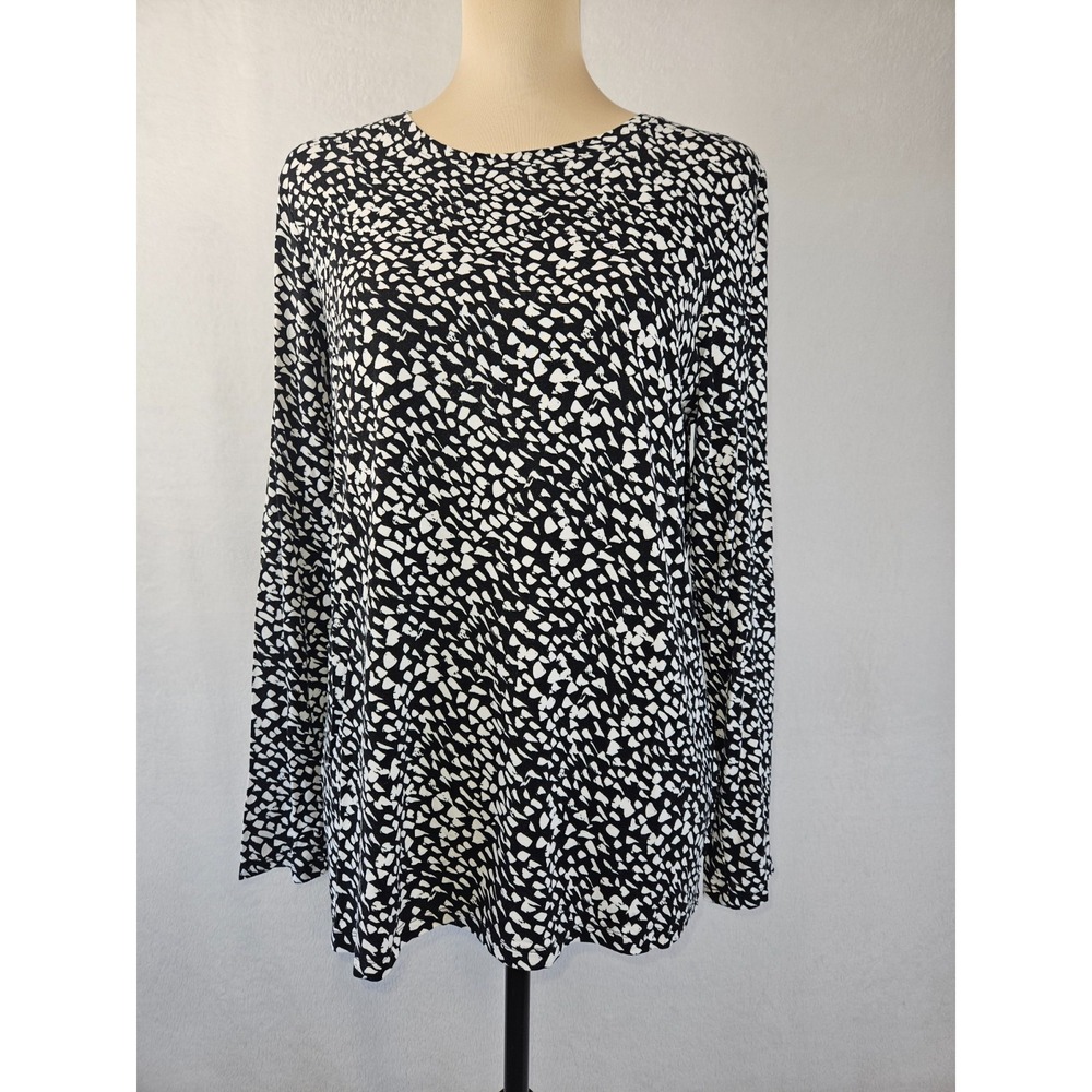 Chico's Black White Pebble Print Knit Top Long Sleeve Stretch Lightweight size L